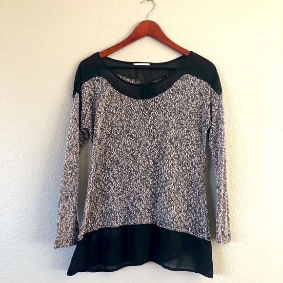 Lush Sheer Black Pink Textured Flowy Top M - Picture 1 of 5